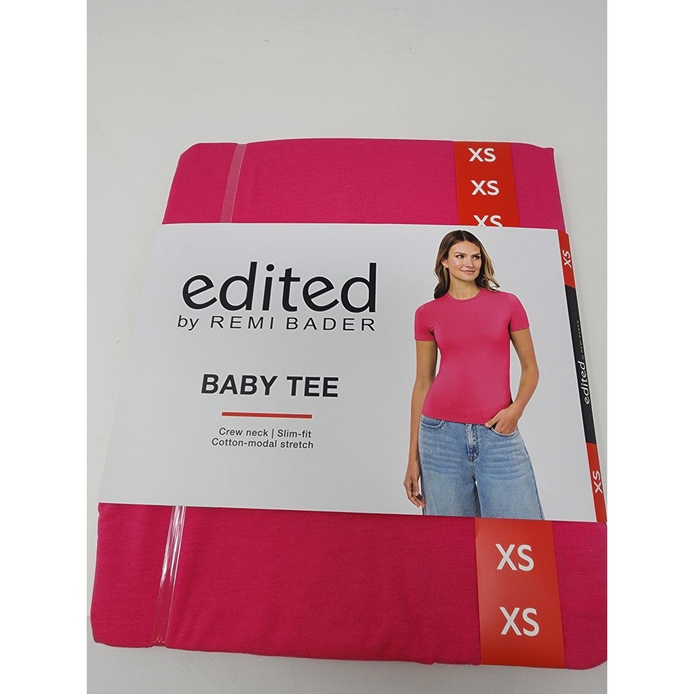 Edited by Remi Bader Womens Baby Tee Pink Cotton Blend Casual Size XS